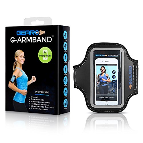 iPhone 6 Armband, Sports Armband by Gearo, for Apple iPhone 6 6s, for Running Jogging Exercise Fitness Workout Athletic Sports Gym Men Women. Neoprene. Best Cell Phone Smartphone Armband Case. Try It.