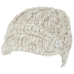 Hand Knit Chunky Cable Skull Visor Beanie Hat Cap Ivory