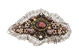 Michal Negrin Gothic Roses Cameo Hair Brooch Designed on Lace Base Embellished with Hand Painted Flowers, Beaded Details, Black and Beige Swarovski Crystals; Vintage Looking - Special Ordered and Shipped by Genuvo within 2 to 3 Weeks