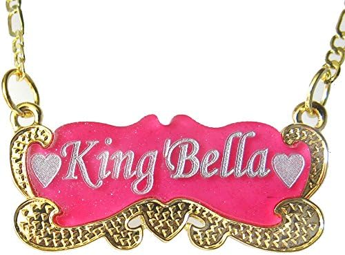 Mertis Handmade Personalized Name Necklace 18k Gold Plated-Custom Made With Any Name (Background:Pink)