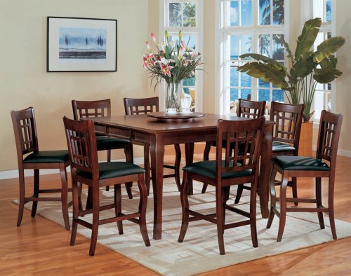 Dark Cherry Counter Height Table with 8 Barstools 9pc Dining Table Set & Lazy Susan