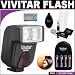 Vivitar Series 1 DF183 DSLR AF Bounce Flash + Vivitar (4) AA Batteries & Charger + Vivitar Cleaning Kit For The Canon Digital EOS Rebel T1i, T2i, XSI, XS, XTI, XT, 50D, 40D, 30D, 20D, 10D, 5D, 1D, 5D Mark 2, 7D, G11, G10, G9, G7, SX20, SX10, SX1, S5 IS Digital SLR Cameras