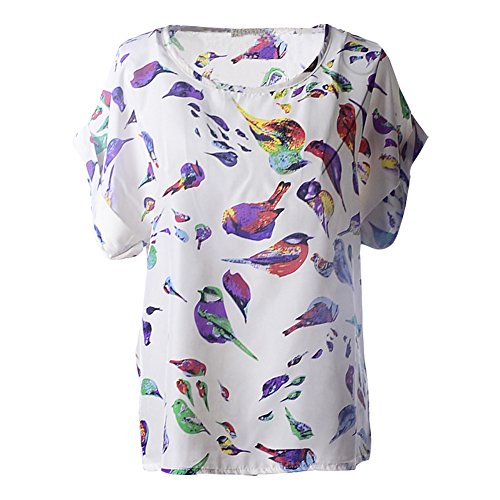 Shawhua Womens Cute Geometric Print Loose Chiffon Blouses Top Shirt