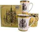 Baroque Chandeliers Gold Napkins and Mug Gift set 2 Tall Porcelain Mugs in Carrying Case