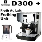 Nespresso D300 Automatic Espresso Machine Gray Chrome + Froth Au Lait Frothing Unit