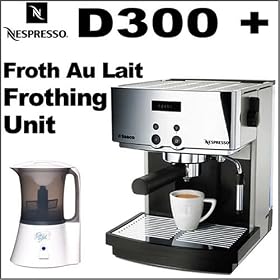 Nespresso D300 Automatic Espresso Machine Gray Chrome + Froth Au Lait Frothing Unit