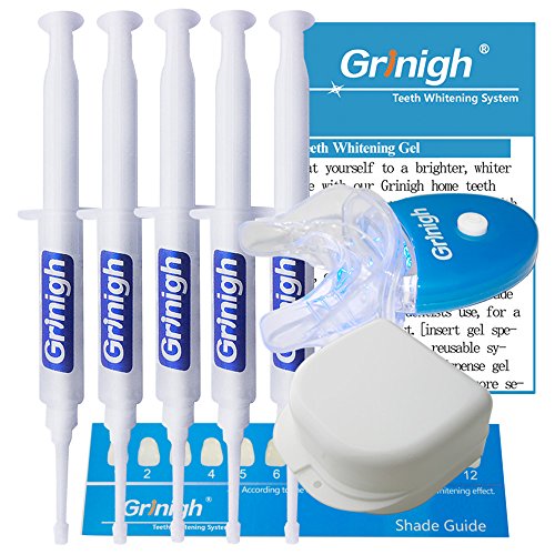 Grinigh Easy Elements Teeth Whitening Kit with Attachable Mouth Tray Whitening Light | More Than 23 Treatments of Home Regular Strength Gel (35% Carbamide Peroxide)|