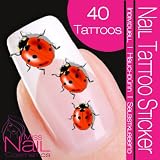 Nail Art Tattoo Sticker Ladybug / Ladybird - black / red