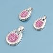 Sterling Silver Pendant and Earrings Set - Pink CZ