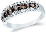 10k White Gold Round Cut White and Brown Chocolate Diamond Womens Ladies Anniversary Fashion 5mm Ring Band (1/2 cttw)