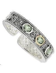 Sterling Silver with 14k Yellow Gold 8.10 Green Amethyst Cuff Bracelet