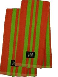 Cotton Kitchen Towel (Mandarin Orange with Lime Green Rugby Stripe, 2-Pack)