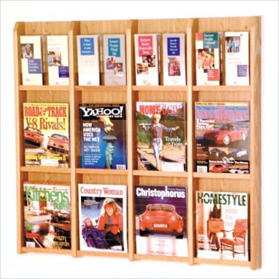 12 Magazine/24 Brochure Oak & Acrylic Wall Rack, Dark Red Mahogany Finish