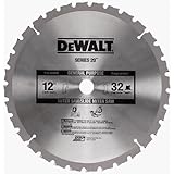 DEWALT DW3123 Series 20 12 inch 32 Tooth ATB Thin Kerf General Purpose Miter Saw Blade with 1 inch Arbor