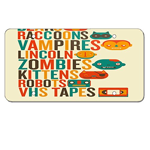 Vampire Zombie Kitten Robot - Silver Aluminum Car Tag License Plate