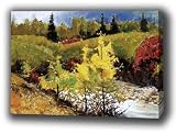 Landscape Mountain Autumn of Giclee Print Canvas Art with Oil Brush