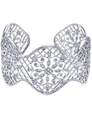 Sterling Silver Pendant Outline Flower Design Cubic Zirconia Sterling Silver Bangle Size: 7.75 Inches Width: 36.8mm