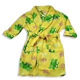 Gyrl Co. - Toddler Girls Fleece Leaping Frogs Robe, Yellow, Green