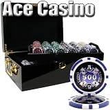 500 Ct Ace Casino 14 Gram Clay Poker Chip Set w/ Black Mahogany Wooden Case - Free Dealer Button and Cards