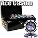 500 Ct Ace Casino 14 Gram Clay Poker Chip Set w/ Black Mahogany Wooden Case - Free De...