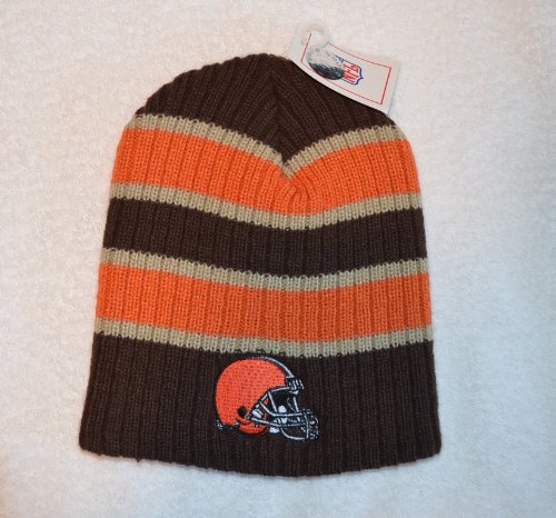 Cleveland Browns Striped Bunker Skull Cap - NFL Cuffless Beanie Knit Hat