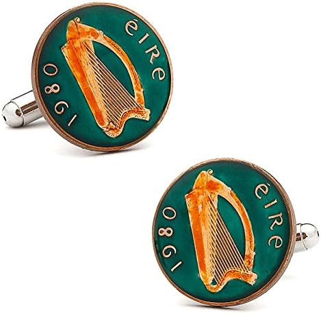 Hand Painted Irish Eire Coin Cufflinks Novelty 1 x 1in