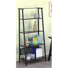 Contemporary Dark Color Glass and Metal 4-Tier Book Shelf Bookcase