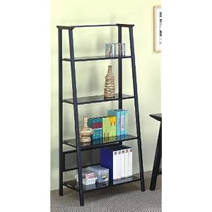 Contemporary Dark Color Glass and Metal 4-Tier Book Shelf Bookcase