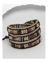 Cotton Semi GemStone Beads Bracelet In Brass