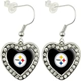 NFL Pittsburgh Steelers Crystal Heart Earrings with Team Logo
