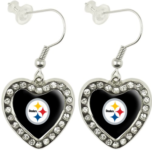 NFL Pittsburgh Steelers Crystal Heart Earrings with Team Logo
