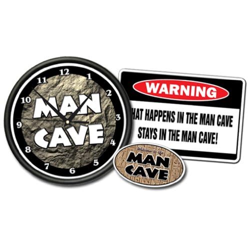 MAN CAVE Clock & What Happens in the Man Cave Sign Gift Set room Man Cave Decal included