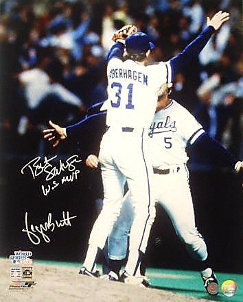 George Brett and Bret Saberhagen Kansas City Royals - World Series Action - Autographed 16x20 Photograph with WS MVP Inscription