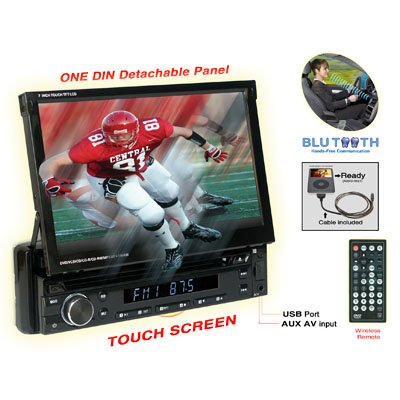 Nitro BMWX-4768 7-Inch Touchscreen Monitor One Din In-Dash DVD CD AM FM USB SD Bluetooth Receiver Fully Motorized, Detachable 