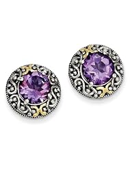 Genuine Sterling Silver & 14K Yellow Gold Amethyst Earrings 5.5 Grams Of Gold