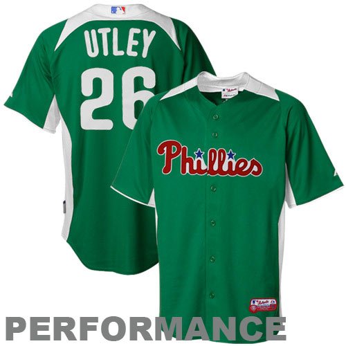 Majestic Chase Utley Philadelphia Phillies St. Patrick's Day Authentic Cool Base Performance Jersey - Kelly Green (Medium)