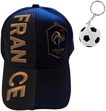 Euro Cup Soccer Fan Adjustable Hat with Soccer Ball Key Chain by World Sports Fanatics® ✮ All Countires Available ✮ One Size Fits All (Adjustable - One Size Fits Most, France Blue)