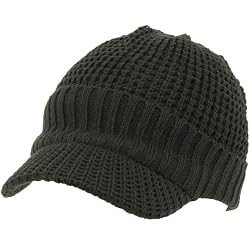 Waffle Knit Light Jeep Visor Skull Beanie Cap Hat Charcoal Gray