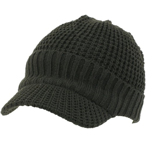 Waffle Knit Light Jeep Visor Skull Beanie Cap Hat Charcoal Gray