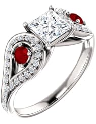 10K White Gold Princess Cut Diamond and Ruby Ring -- LIFETIME WARRANTY