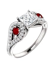 18K White Gold Princess Cut Diamond and Ruby Ring -- LIFETIME WARRANTY