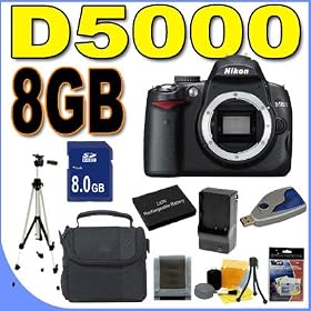 Nikon D5000 12.3 MP DX Digital SLR Camera with 2.7-inch Vari-angle LCD (Body Only) BigVALUEInc Accessory Saver 8GB Battery/Rapid Charger Bundle