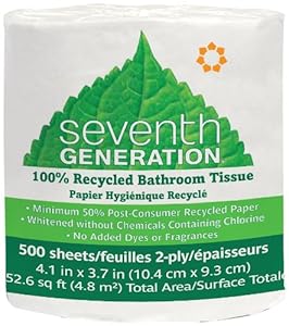 Seventh Generation Bathroom Tissue, 2 Ply Sheets, 500 Sheets Per Roll (Pack of 60)