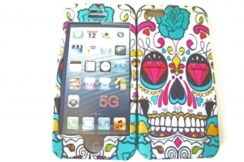iphone 5 5S Designer Sugar Skulls Multi Tattoo Diamond Eyes Trend Fashion Full case Cover Front&Back
