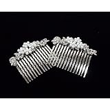 Pair of Pearl and Crystals Flower Metal Hair Combs Tiara for Weddings, Proms,... by 21 Bridal Accessories
