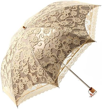Monkeybrother Sun Shade Anti-uv Umbrella Ladies Umbrella, Lace Parasol Folding Umbrella (Beige)