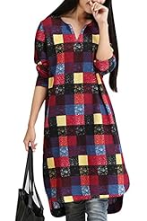 Plaid Print Knit Colorblocking Midi Dress 