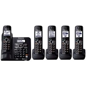 Panasonic KX-TG6645B DECT 6.0 Cordless Phone with Answering System, Black, 5 Handsets