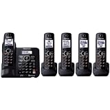 Panasonic KX-TG6645B DECT 6.0 Cordless Phone with Answering System, Black, 5 Handsets