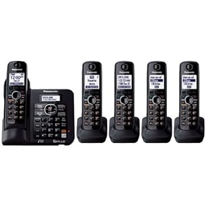  Panasonic KX-TG6645B DECT 6.0 Cordless Phone with Answering System, Black, 5 Handsets 